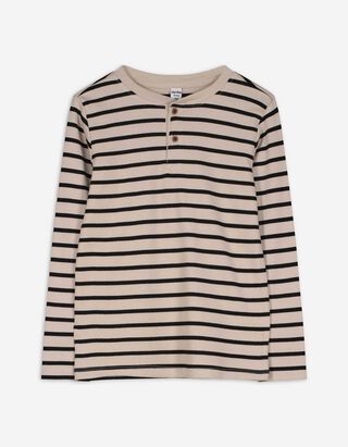 Langarmshirt - Knopfleiste - beige