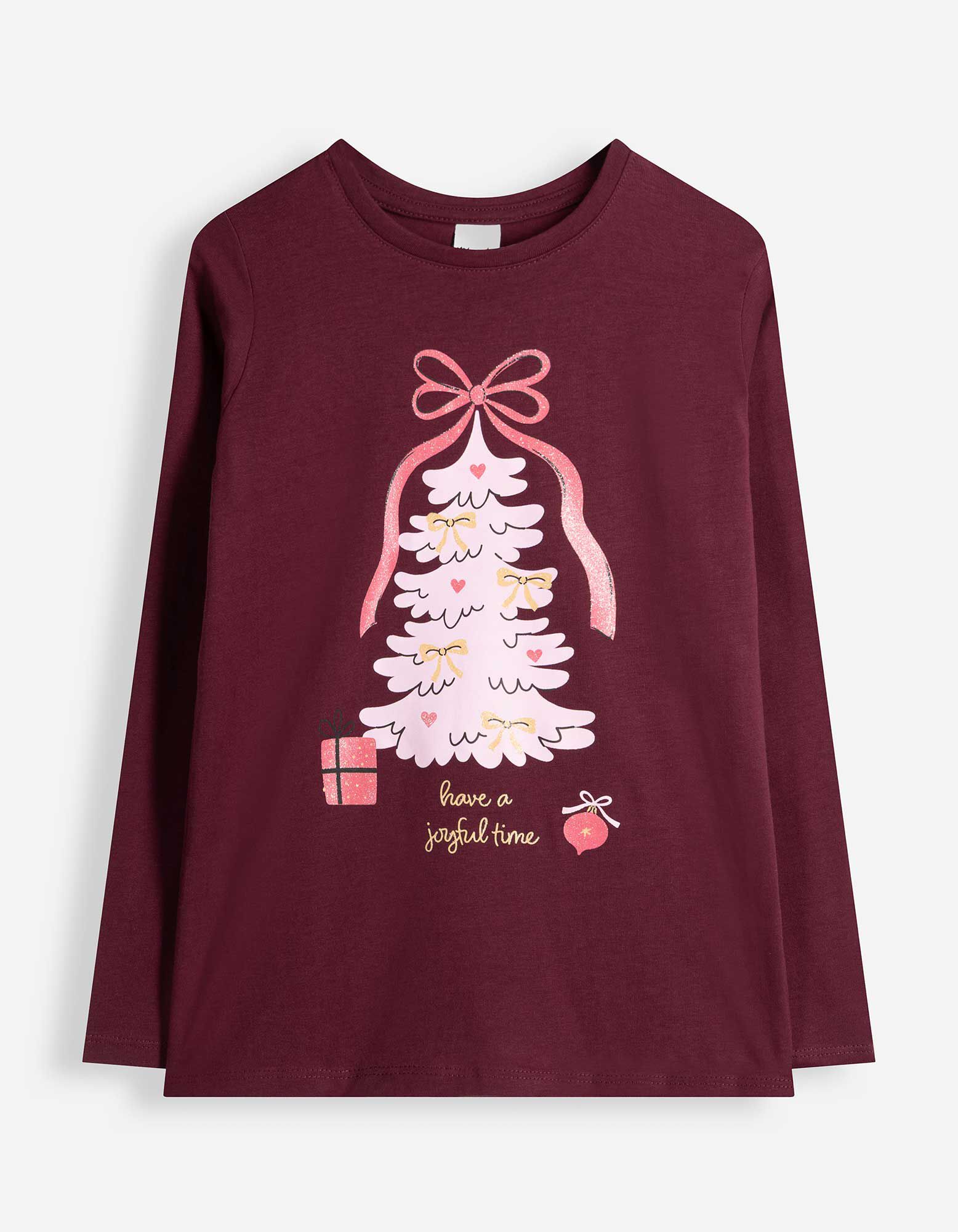 Langarmshirt - Print - Dunkelrot