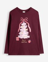 Langarmshirt - Print - Dunkelrot