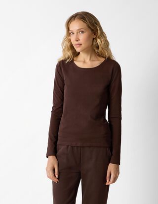 Langarmshirt - Baumwolle - Dunkelbraun
