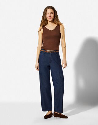 Chinohose - G&uuml;rtel - blau