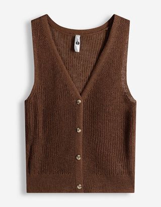 Gebreide top - Knoopsluiting - bruin