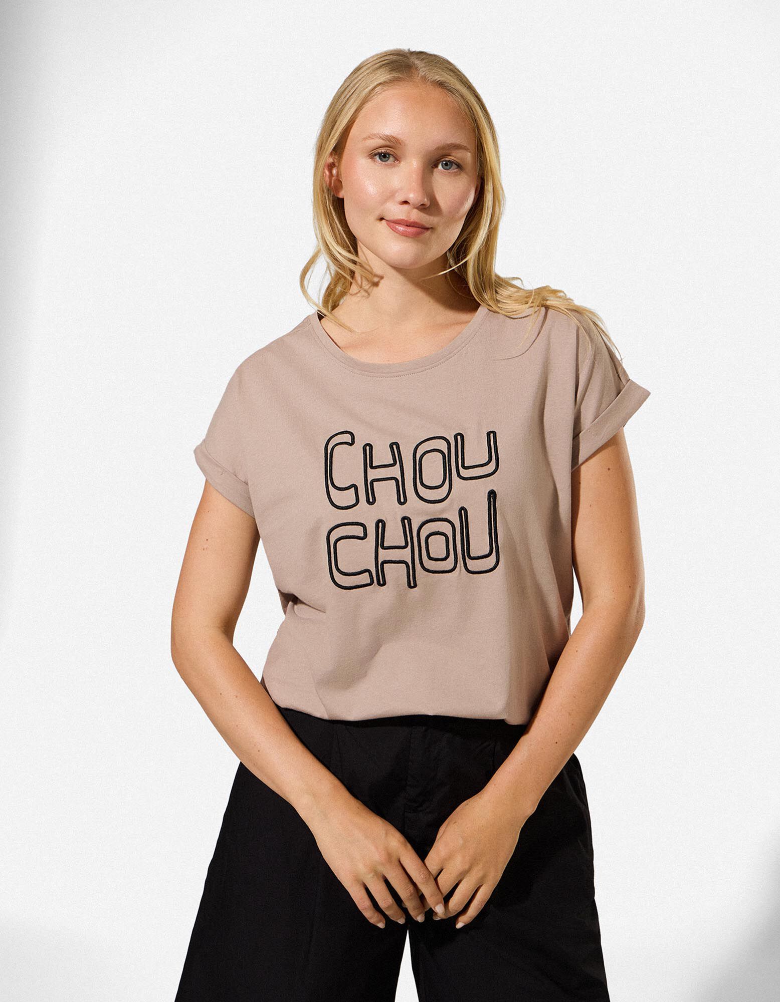 T-Shirt - Stickerei - Beige