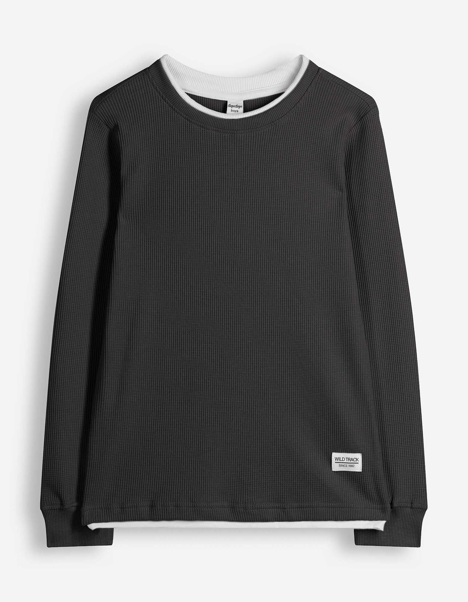 Langarmshirt - Waffelstruktur - Dunkelgrau