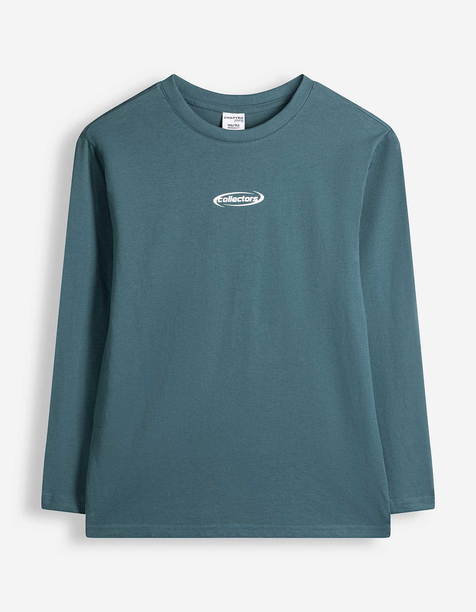 Langarmshirt - Frontprint - Dunkelgr&uuml;n