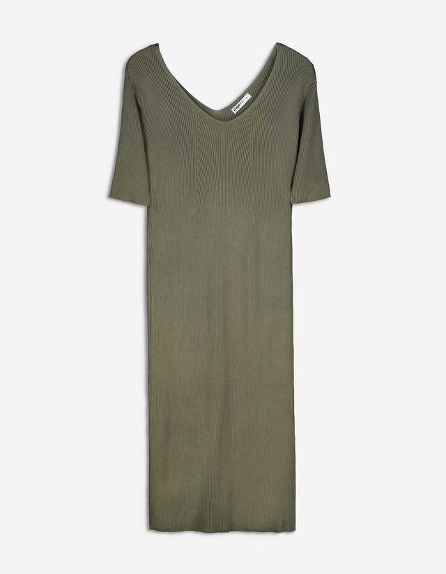 Abito - Maglia a coste - verde scuro
