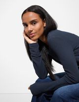 Langarmshirt - Rippenstruktur - dunkelblau