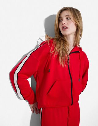 Felpa aperta - Strisce laterali - rosso