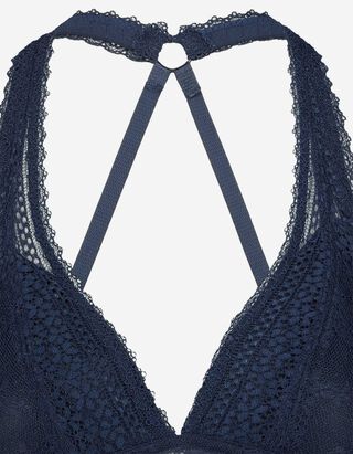 Soutien-gorge souple - Passementerie en dentelle - Bleu fonc&eacute;