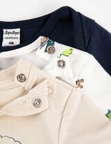 Zestaw body z długim rękawem, spodniami, t-shirtem, skarpetkami i śliniakami - Dinozaur - ciemny niebieski