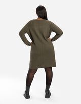 Pletena haljina - Mešavina viskoze - tamno-zelena
