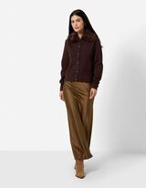 Cardigan - Col en fausse fourrure amovible - brun fonc&eacute;