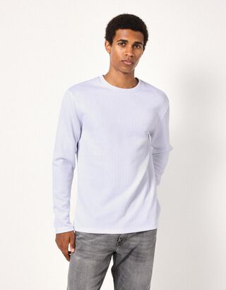 Langarmshirt - Gerippt - Wei&szlig;