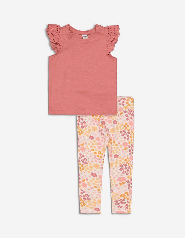 Set alcătuit din bluză și colanți - Imprimeu floral - Roz