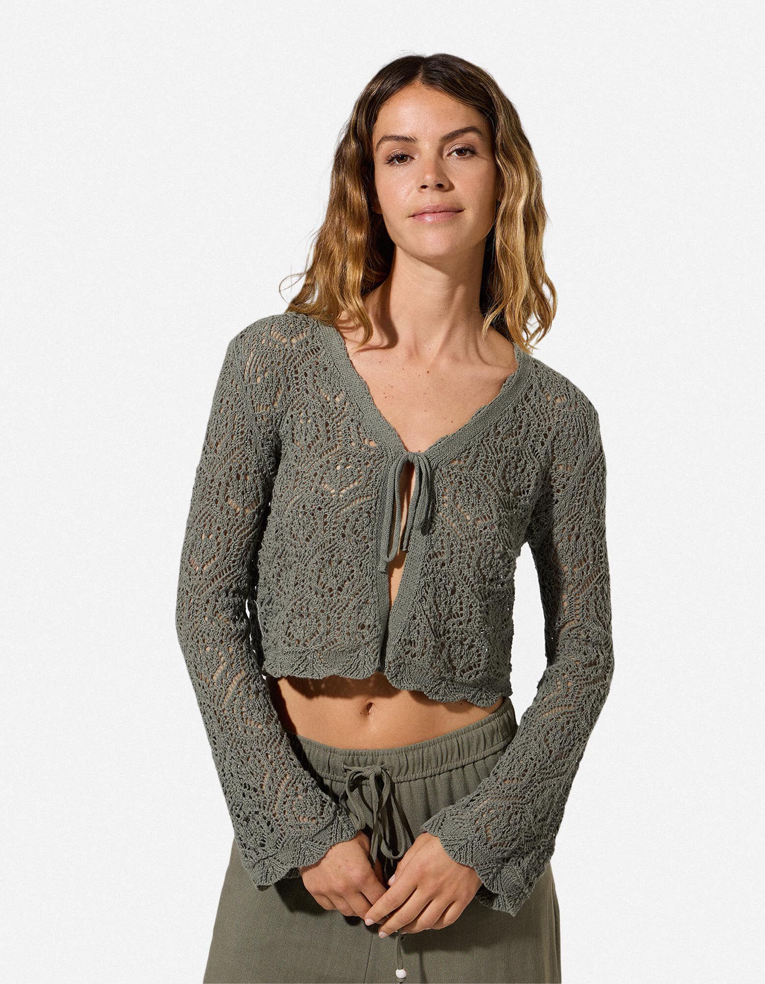 Cardigan - La&ccedil;age - khaki