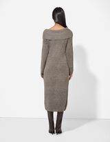 Pletena obleka - Izrez Carmen - temno siva