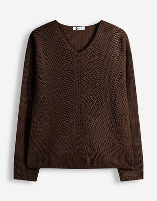 Strickpullover - V-Ausschnitt - Dunkelbraun