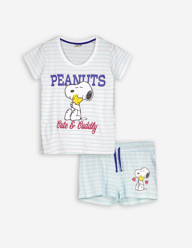 Pyjama set van shirt en shorts - Snoopy - wit