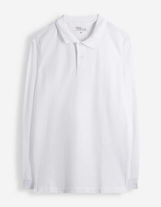 Langarmshirt - Polokragen - Wei&szlig;