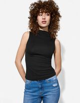 Top - Stehkragen - schwarz