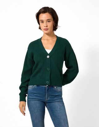 Strickjacke - Knopfleiste - Dunkelgr&uuml;n