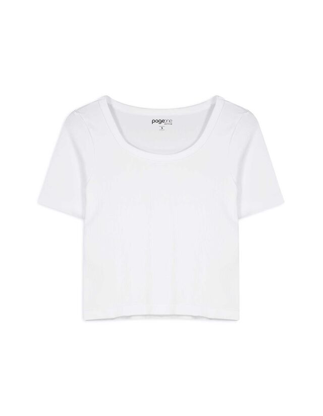 Cropped shirt - Geribde structuur - wit
