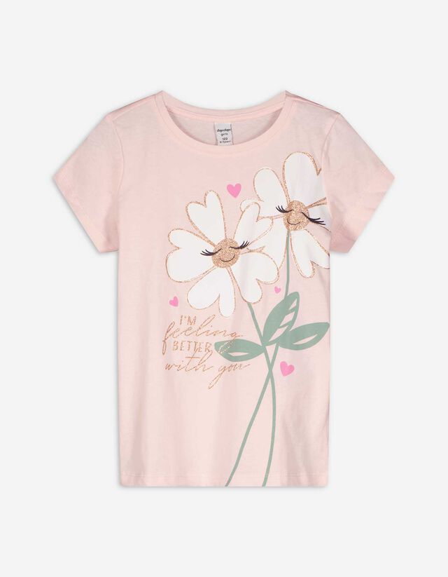 T-shirt - błyszczący nadruk - rozowy