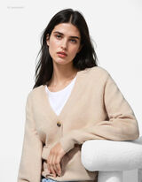 Strickjacke - Aufgesetze Taschen - beige