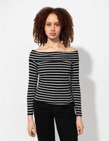 Langarmshirt - Carmen-Ausschnitt - schwarz