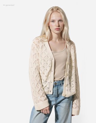 Cardigan - V-Ausschnitt - beige