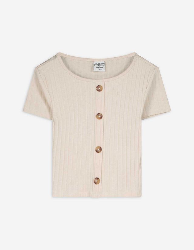 T-shirt - Geribd - beige