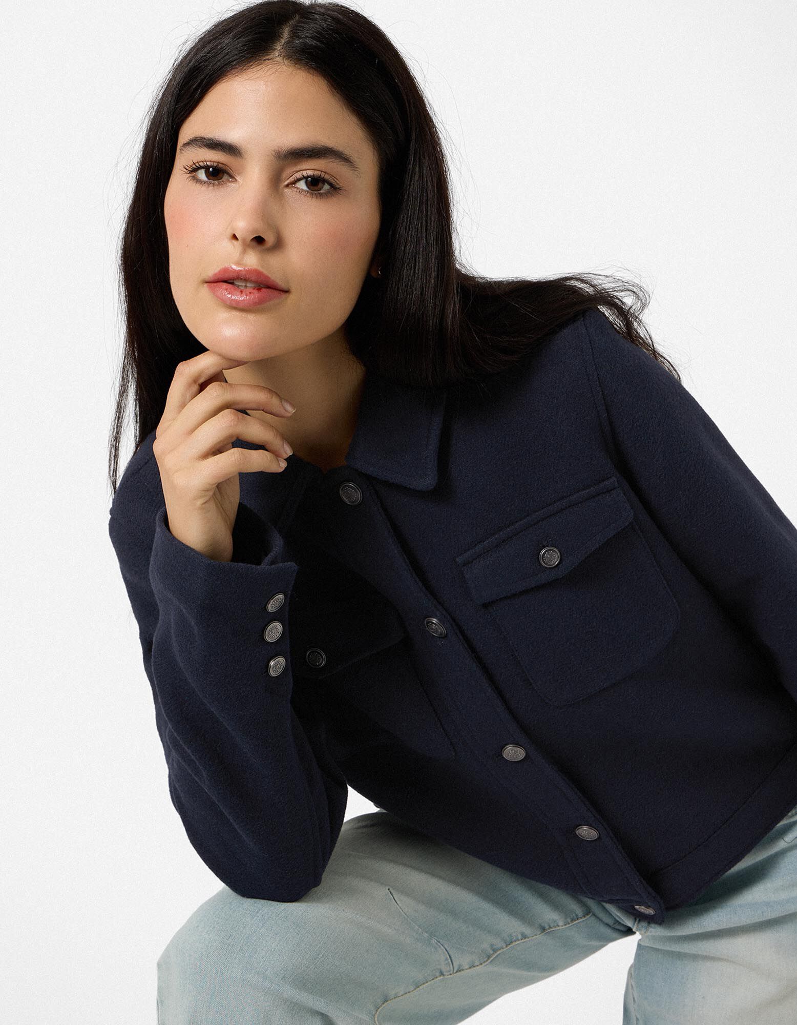 Veste - Aspect laine - bleu fonc&eacute;