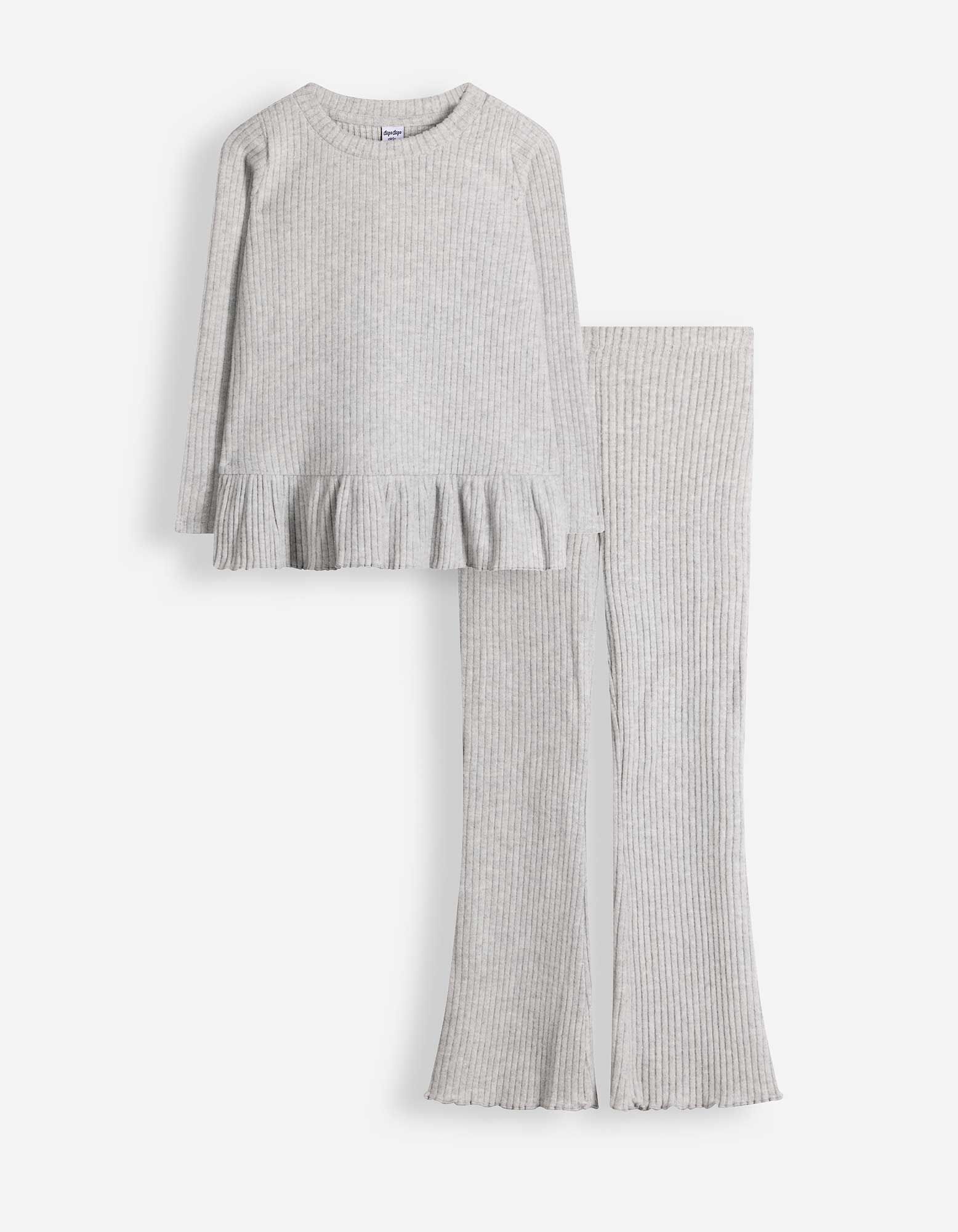 Ensemble t-shirt &agrave; manches longues et leggings - Tissu brillant - gris clair 