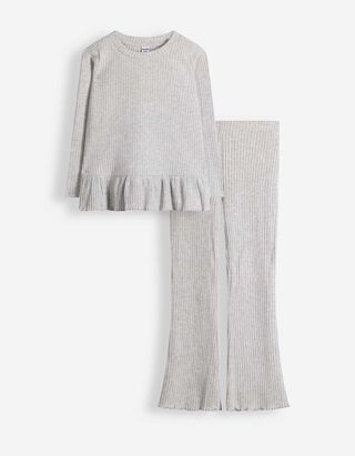 Ensemble t-shirt &agrave; manches longues et leggings - Tissu brillant - gris clair 