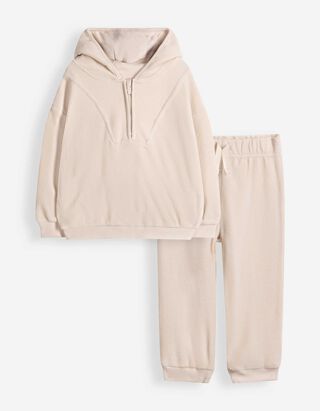 Set aus Kapuzenpullover und Hose - Fleece - Beige