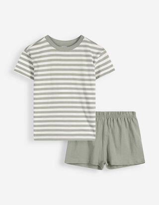 Pyjama Set aus Sweatshirt und Hose - Streifen - wei&szlig;