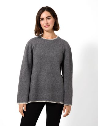 Pullover - Kontrastn&auml;hte - Grau