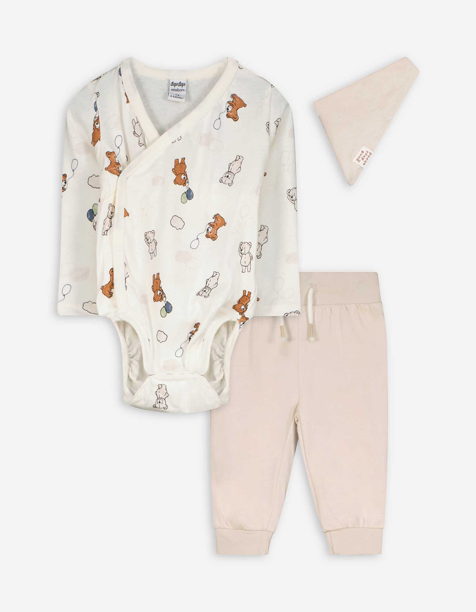 Ensemble Bébé 3 Pièces Chick Pea – Body, Pantalon à Pieds Et Bavoir – Motif Dinosaure 6-9 Mois