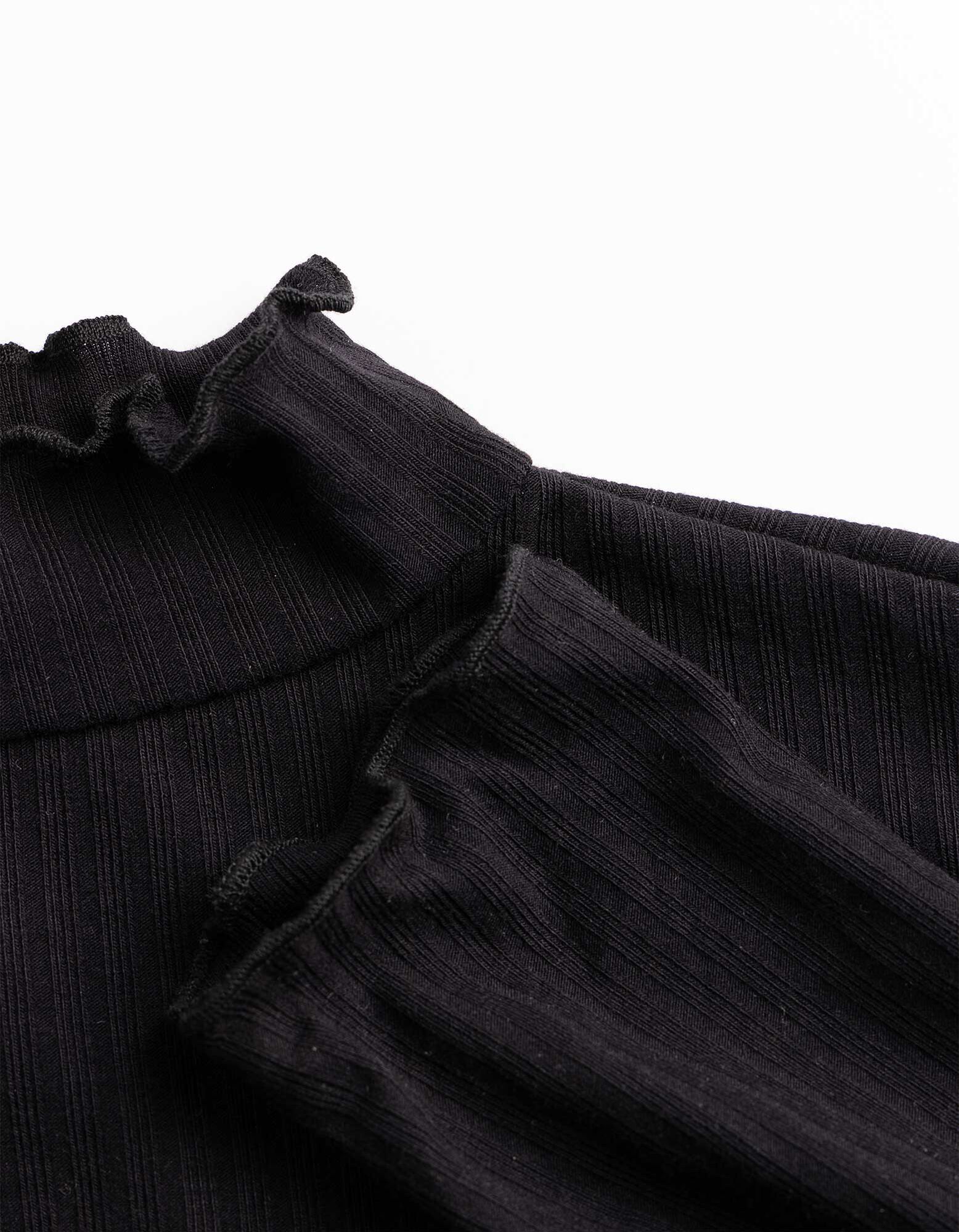Langarmshirt - Rippenstruktur - Schwarz