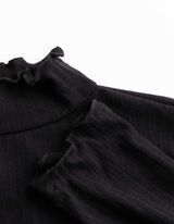 Langarmshirt - Rippenstruktur - Schwarz