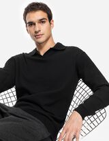 Longsleeve - Overhemd kraag - zwart