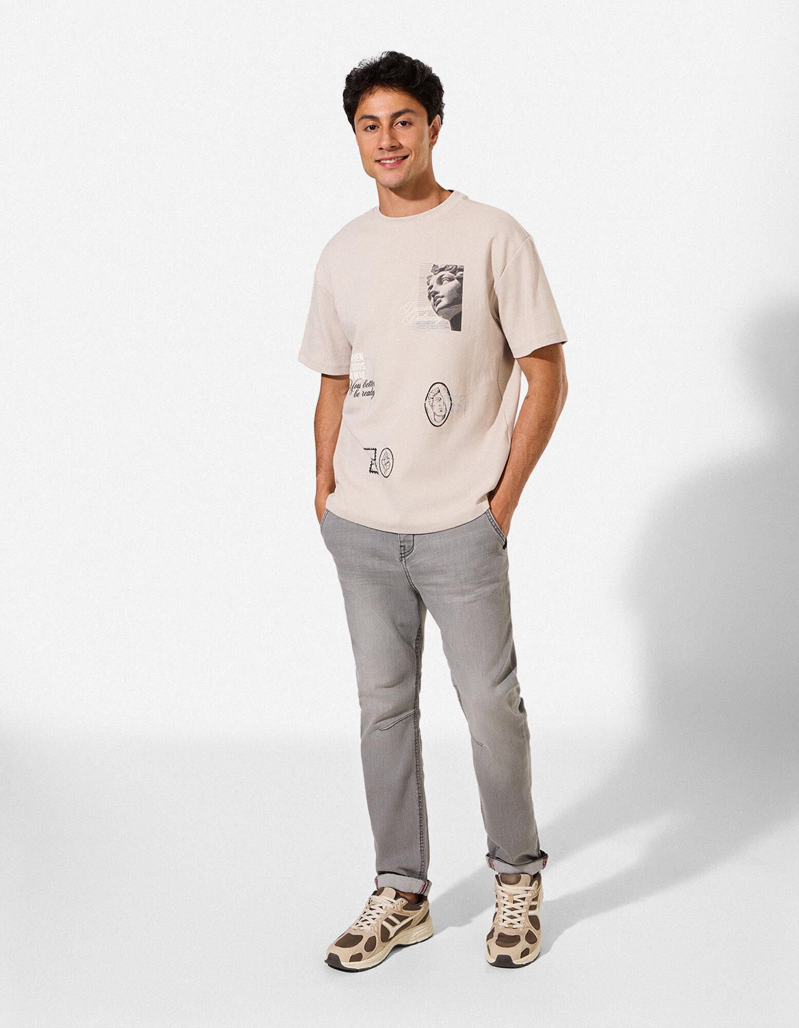 T-Shirt - R&uuml;ckenprint - beige