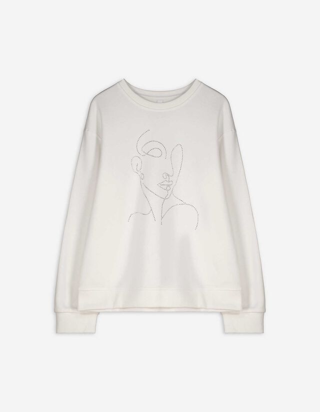 Sweatshirt - Ziersteine - weiß