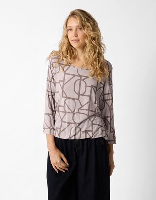Langarmshirt - Allover-Print - Beige