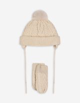 Set aus Mütze und Handschuhe - Zopfstrick - beige