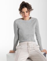 Tričko s dlh&yacute;mi ruk&aacute;vmi - Rebrovan&aacute; &scaron;trukt&uacute;ra - seda