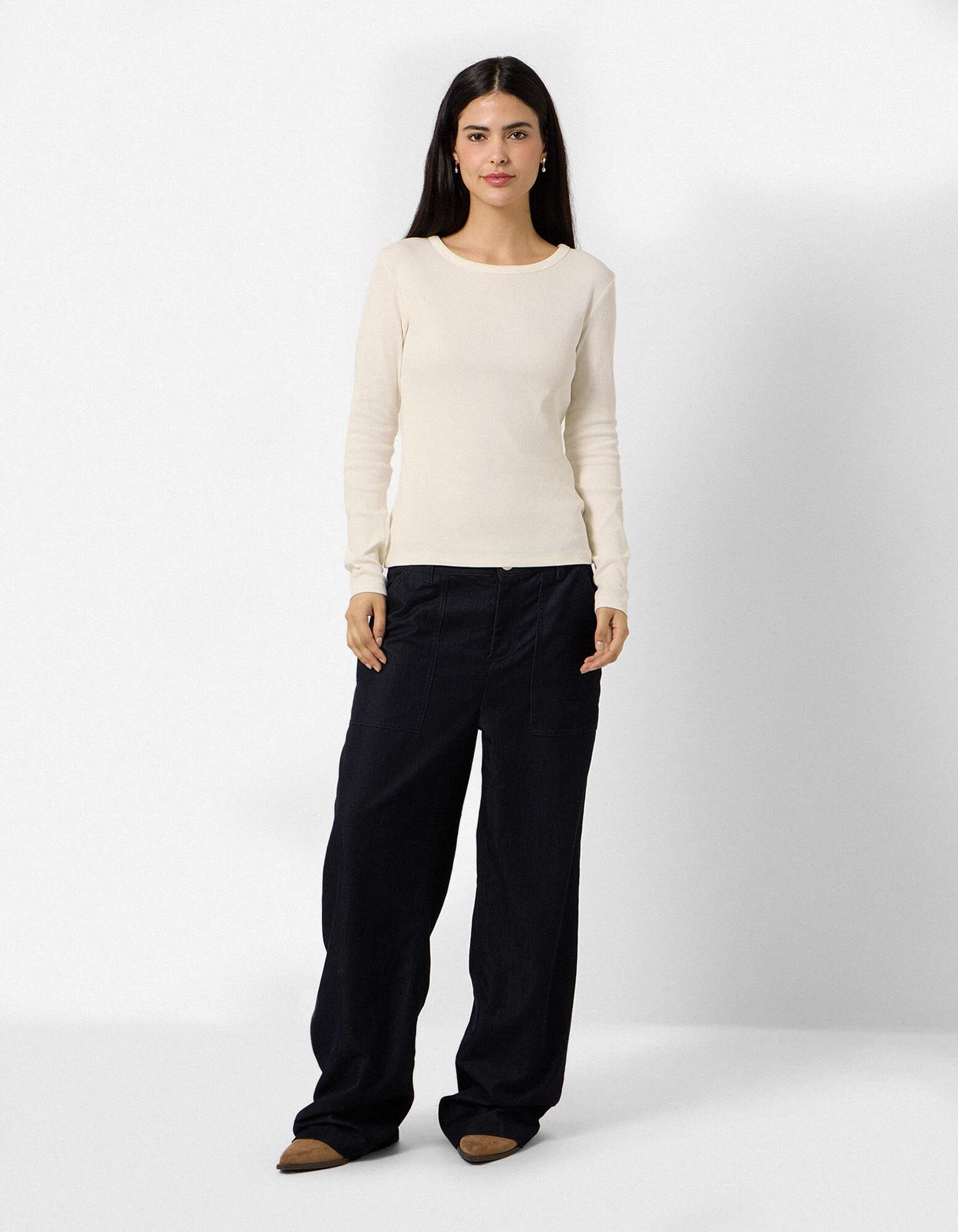 Langarmshirt - Feinripp - Off-White