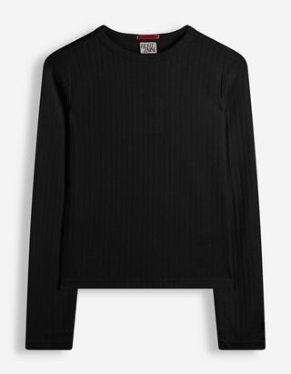 Langarmshirt - Labelpatch - Schwarz