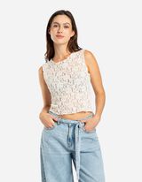 krótki top - koronka - bialy