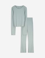 Pyjama Set aus Shirt und Hose - Gerippt - türkis